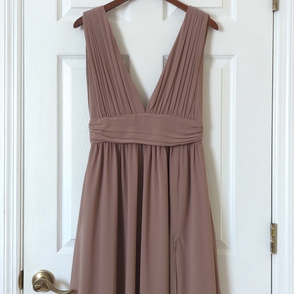 Lulus Heavenly Hues Sleeveless Plunging V-Neck High Slit A-Line Maxi Dress Taupe - Picture 2 of 16